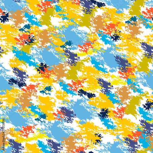 Colorful grunge seamless pattern abstract stains and paint splashes. Infinity texture, modern grungy background. Vector illustration.