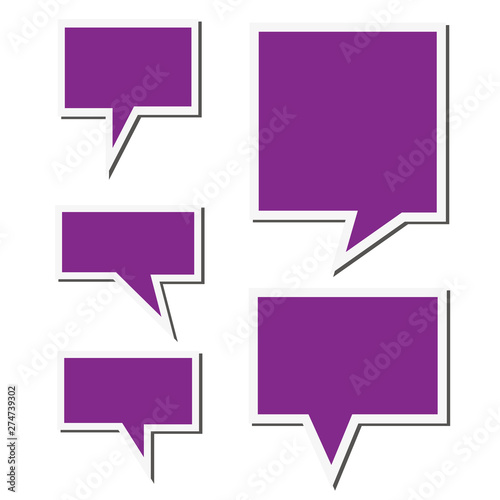 Set of purple sticker speech bubbles. Vector illustration. 