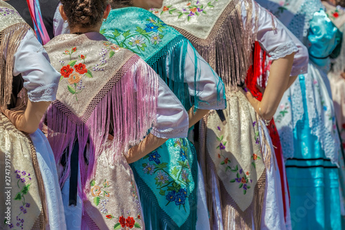 Fotografie, Tablou Detail of traditional German folk costume worn by women of ethnic German