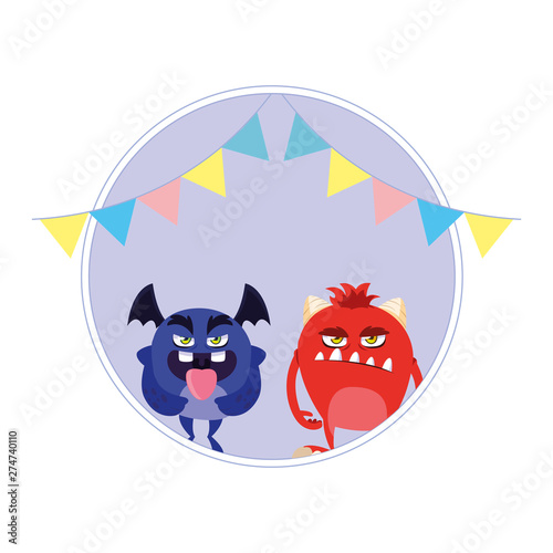 funny monsters with party garlands decoration
