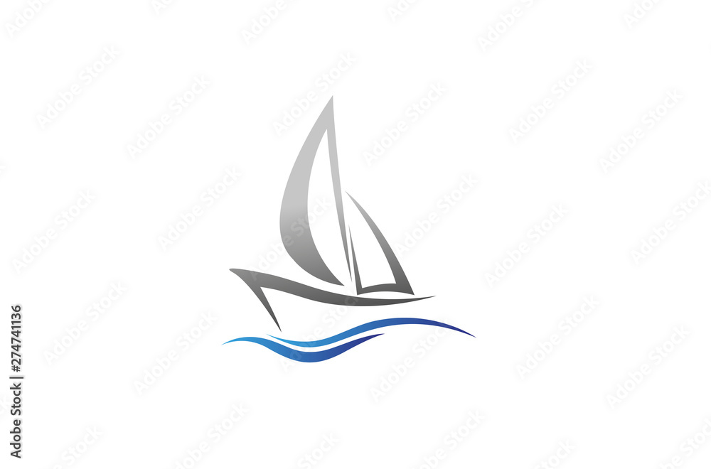 Creative Blue Yacht Boat Logo Design Vector Symbol Illustration