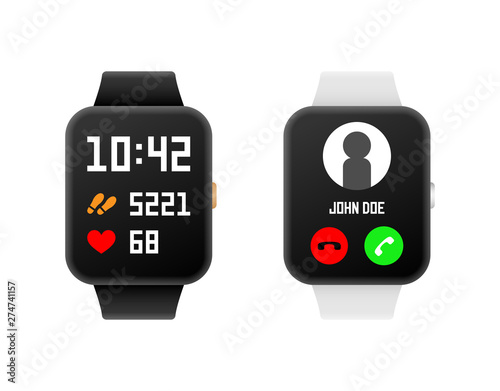 Smart watch and fitness tracker set. Vector illustration.