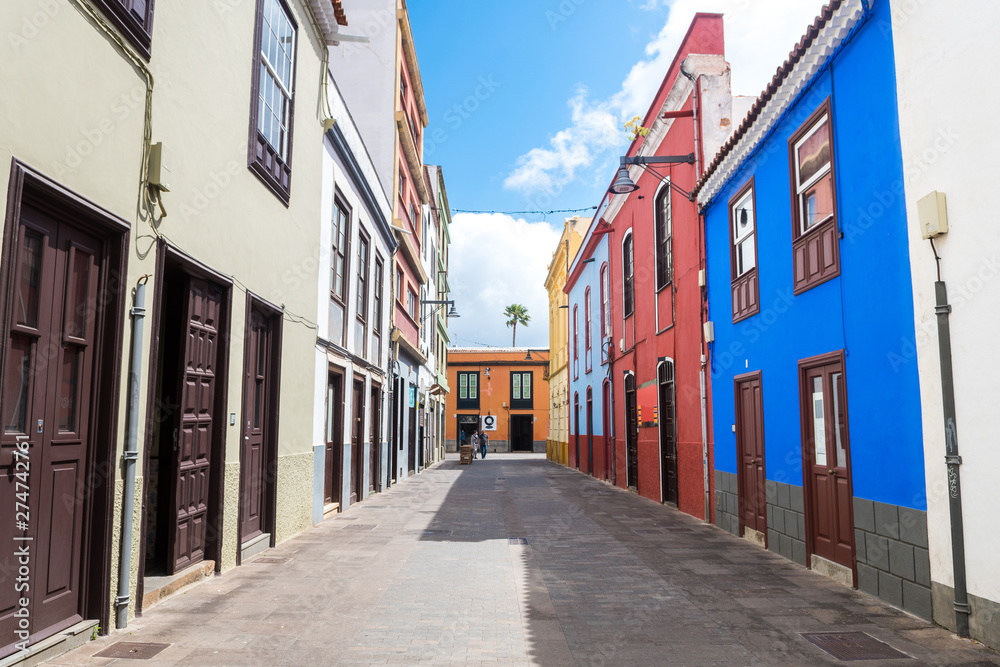 colorful streets of la laguna colonial town in tenerife island, Spain