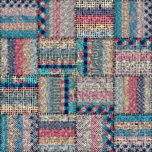 Seamless pattern. Imitation of a patchwork pattern of rough canvas. Vector image.