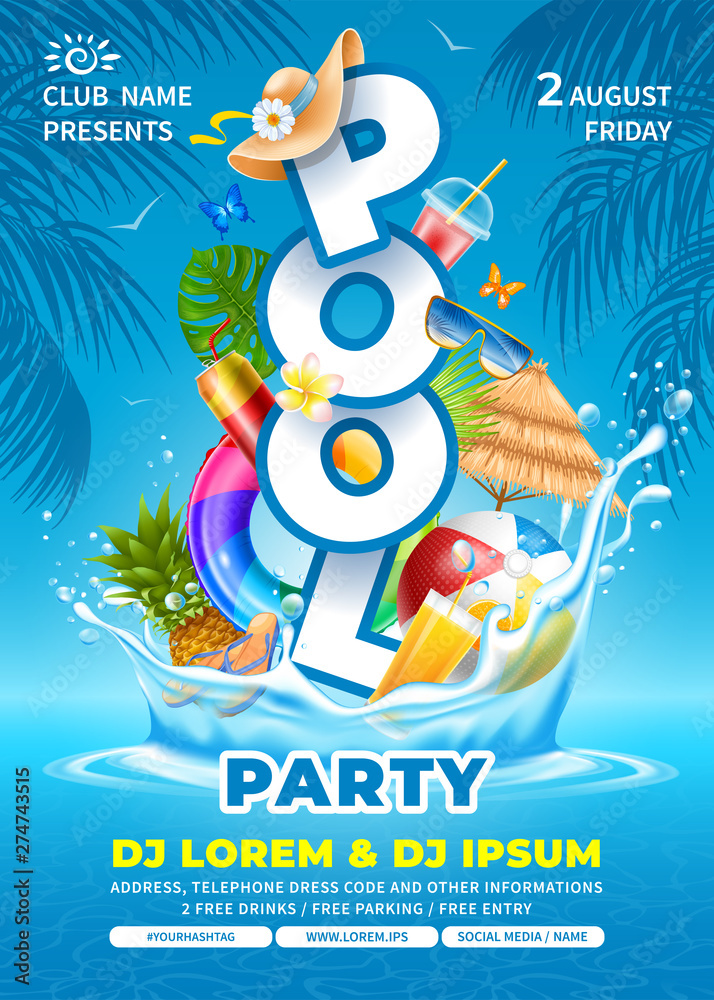 Pool Party Poster Template Stock Vector | Adobe Stock