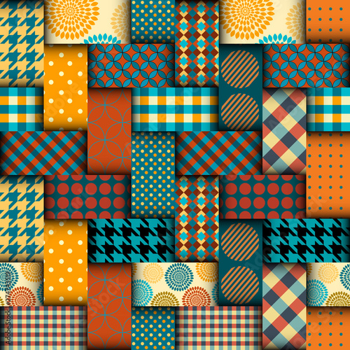 Seamless vector image. Patchwork plaid pattern. Imitatin of interweaving ribbons.