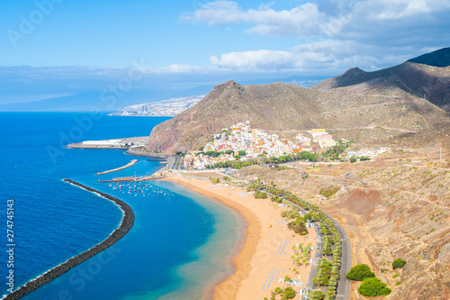 panoramic view of teresitas beach in tenerife island  Spain