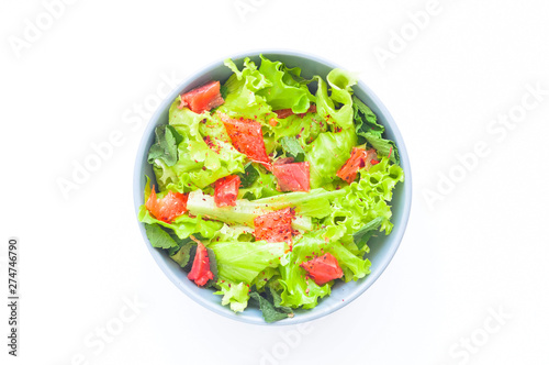 Salmon Poke Salad on white isolated background. The concept of healthy eating. 