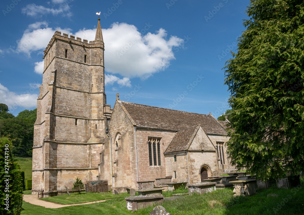 The Church of St. Mary The Virgin in Hawkesbury, South Gloucestershire, United Kingdom. A Grade I listed building built in the 12th Century with later additions.