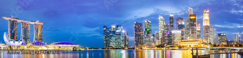 SINGAPORE, SINGAPORE - MARCH 2019: Vibrant panorama background of Singapore skyline at the business bay