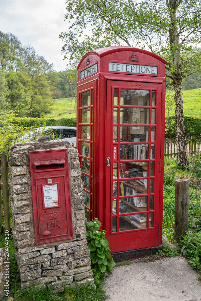 Red British telephone box and Post Box Sheepscombe, Cotswolds, United Kingdom Red British telephone box and Post Box Sheepscombe, Cotswolds, United Kingdom