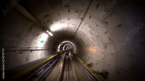 A tunnel for trains at the Zurich airport, speed & technology concept