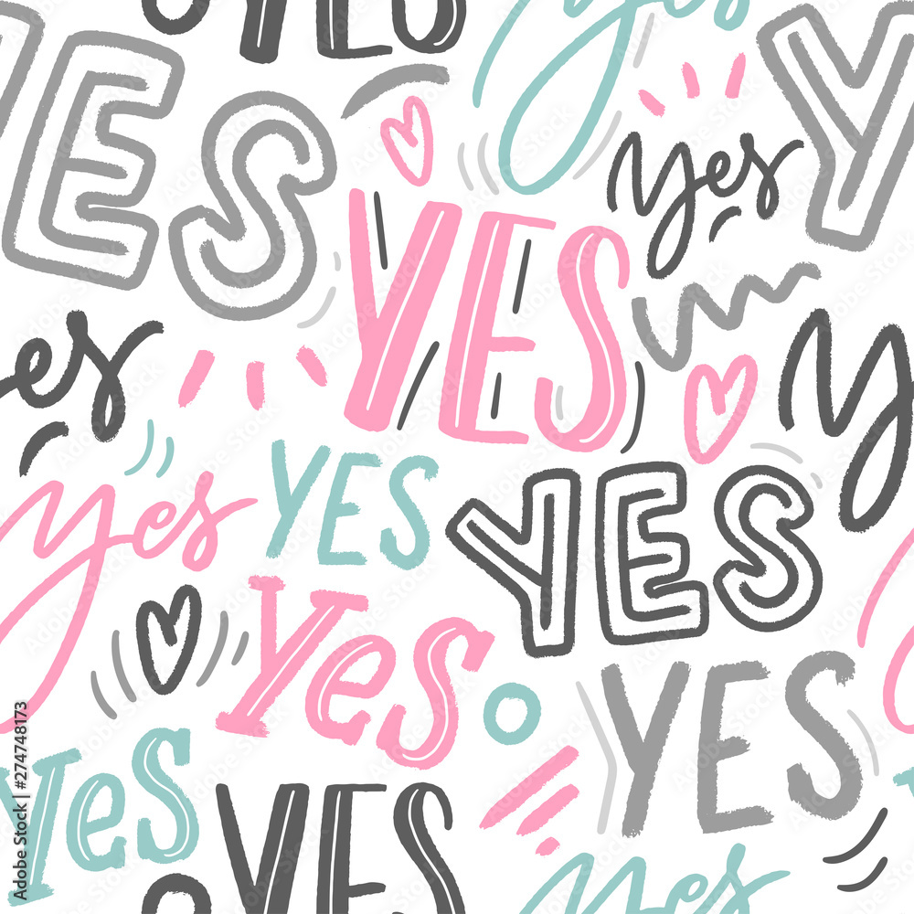 Lettering seamless pattern for wallpaper, textile, fabric. Modern words yes background. Lettering seamless pattern for wallpaper, textile, fabric. Modern words yes background.