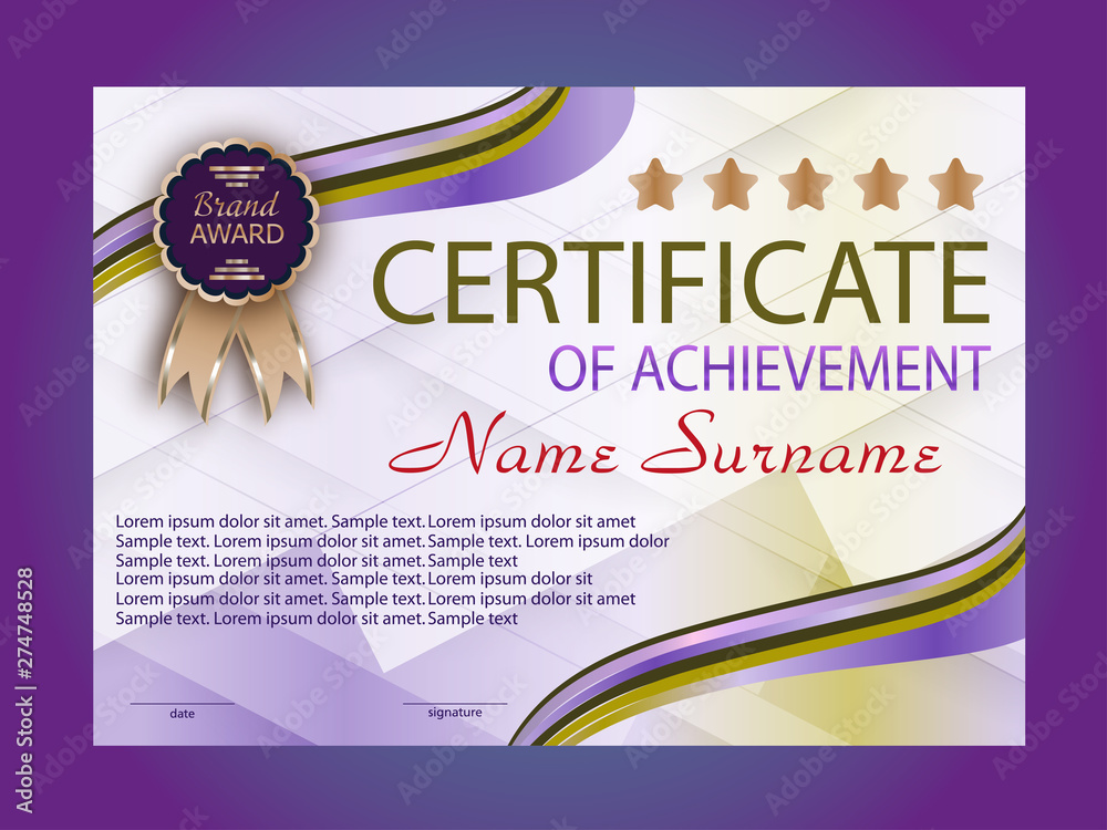 Certificate of achievement, diploma. Reward. Winning the competition. Award  winner. Purple decorative elements background. Vector Stock Vector | Adobe  Stock