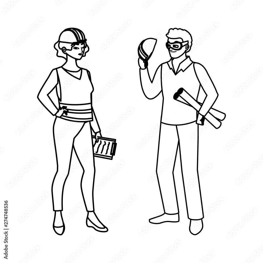 female builder constructor worker with architect boss female builder constructor worker with architect boss