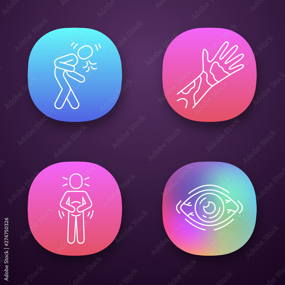 Seasonal allergy symptoms app icons set Seasonal allergy symptoms app icons set