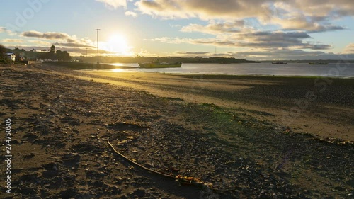 Time lapse on the shore of Chacao beach on Chiloe Island photo