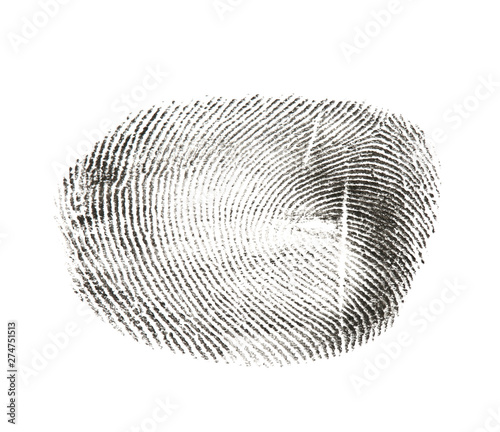 Black fingerprint made with ink on white background, top view