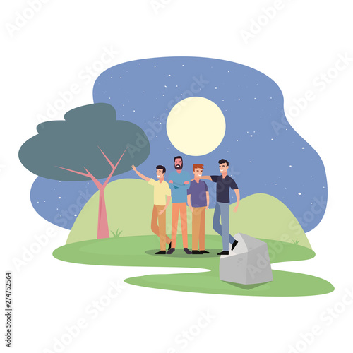 people group in the park night moon stars