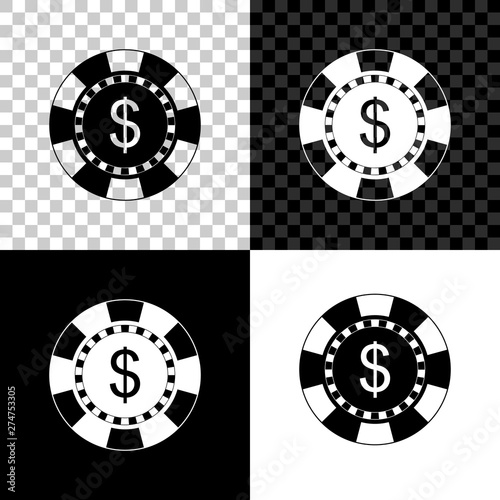 Casino chip and dollar symbol icon isolated on black, white and transparent background. Vector Illustration