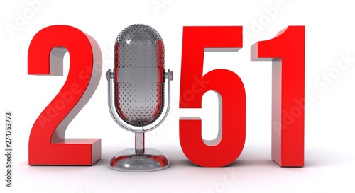 3d illustration of number 2051 with microphone