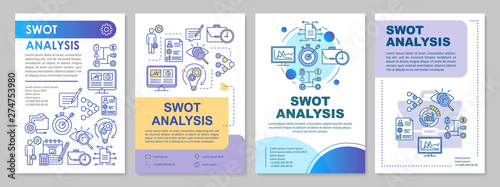 SWOT analysis brochure template layout. Flyer, booklet, leaflet print design with linear illustrations. Evaluating, assessment vector page layouts for magazines, annual reports, advertising posters