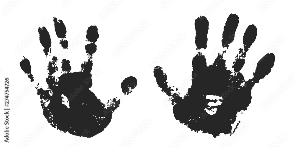 Hand print set isolated on white background. Black paint human hands.  Silhouette child, kid, young people handprint. Stamp fingers and palm  shape. Abstract design. Grunge texture. Vector illustration Stock Vector |  Adobe