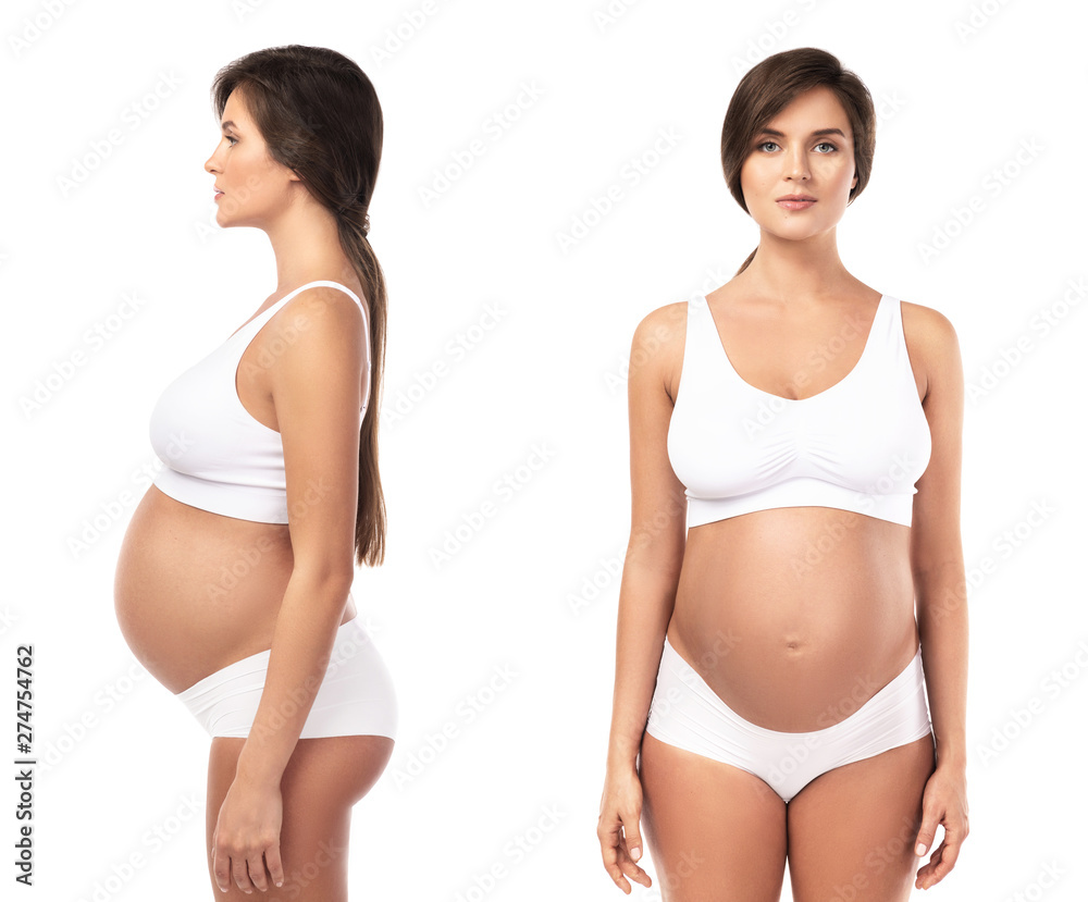Young and beautiful pregnant woman on white background Young and beautiful pregnant woman on white background