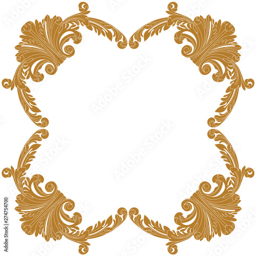 Golden vintage border frame engraving with retro ornament pattern in antique baroque style decorative design. Vector