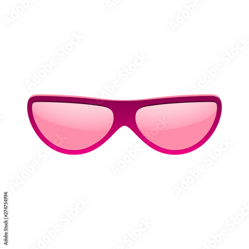 Sunglasses icon. Pink sun glasses isolated white background. Fashion pink vintage graphic style. Female modern optical beach accessory. Eye summer protection. Eyesight symbol. Vector illustration