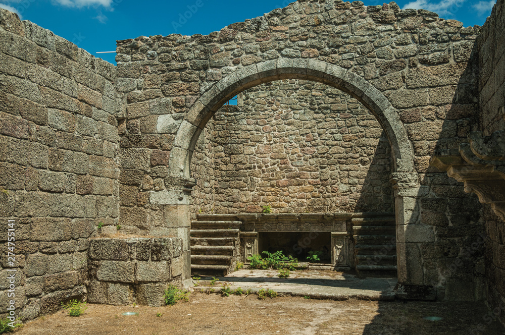 Stone walls and arch at ruins of the Church of Mercy