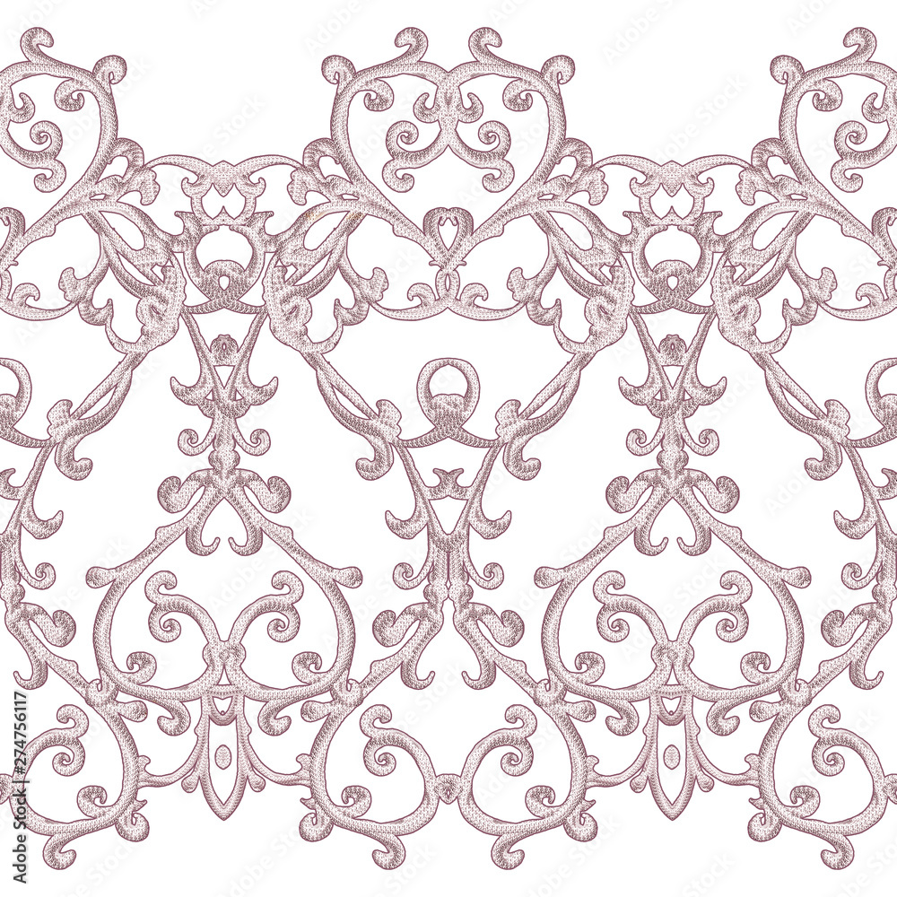 Fototapeta premium Seamless pattern. Silver curls. Oriental style arabesques. Brilliant lace, stylized flowers. Openwork weaving delicate, golden background.