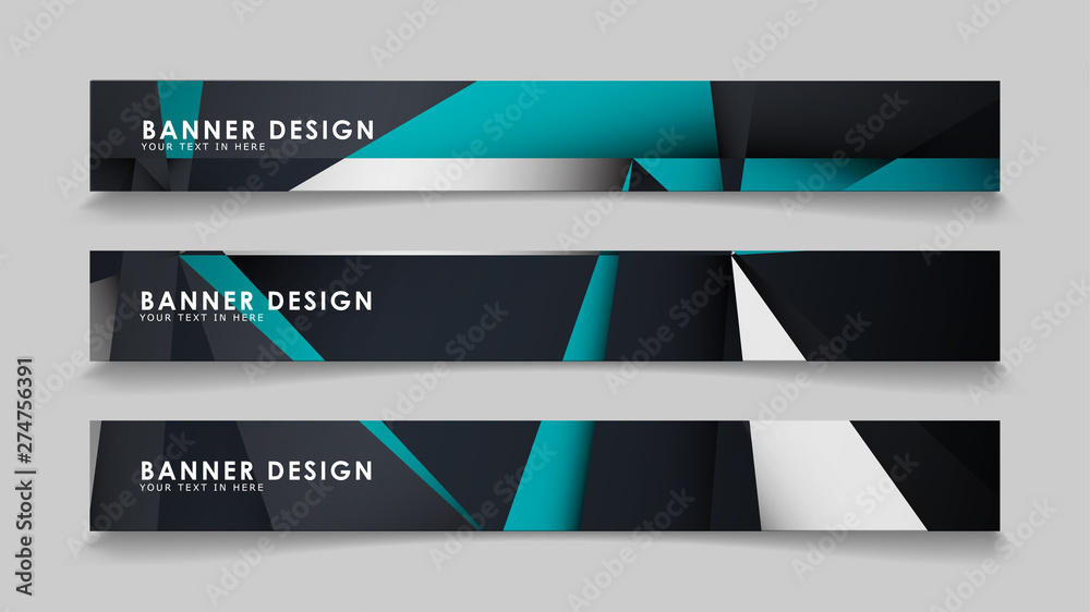 Fototapeta premium Abstract vector banners with geometric backgrounds gradient green black and white