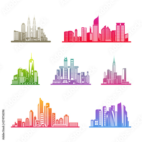Set of Modern City skyline . city silhouette. vector illustration in flat design. Vector silhouettes of the worlds city skylines