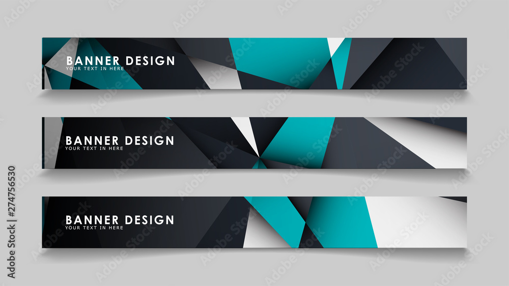 Fototapeta premium Abstract vector banners with geometric backgrounds gradient green black and white