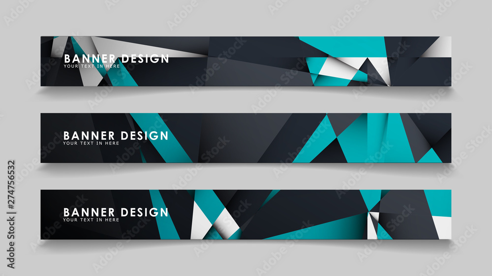 Fototapeta premium Abstract vector banners with geometric backgrounds gradient green black and white