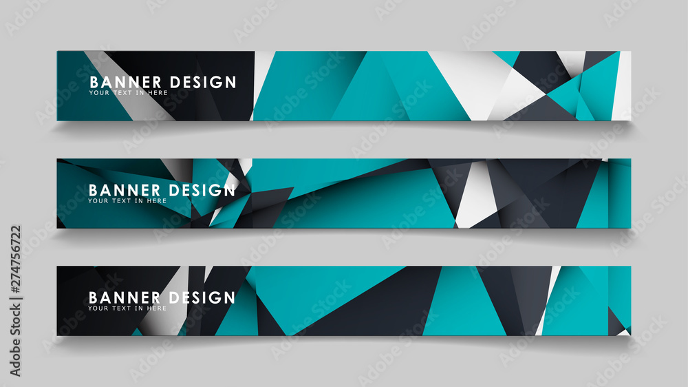 Abstract vector banners with geometric backgrounds gradient green black and white