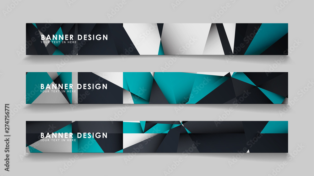 Fototapeta premium Abstract vector banners with geometric backgrounds gradient green black and white