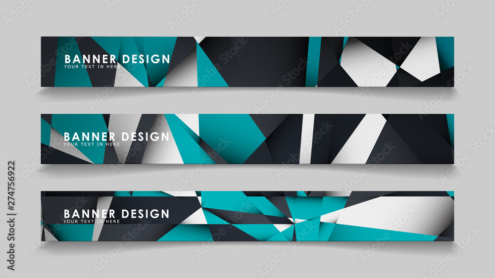 Fototapeta premium Abstract vector banners with geometric backgrounds gradient green black and white