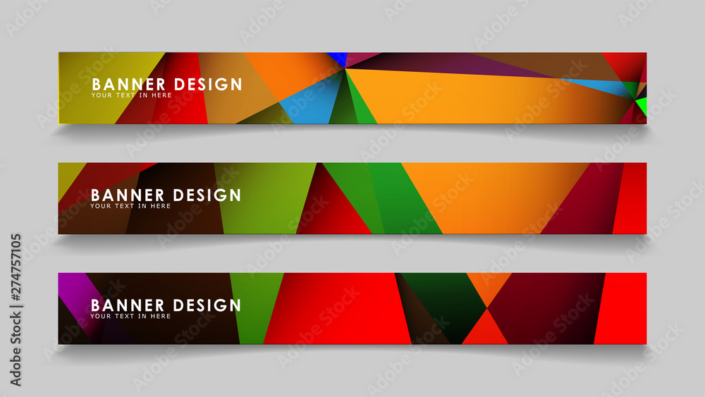 Abstract rectangular vector banners with colorful geometric gradient backgrounds