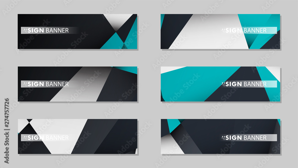 Fototapeta premium Abstract vector banners with geometric backgrounds gradient green black and white