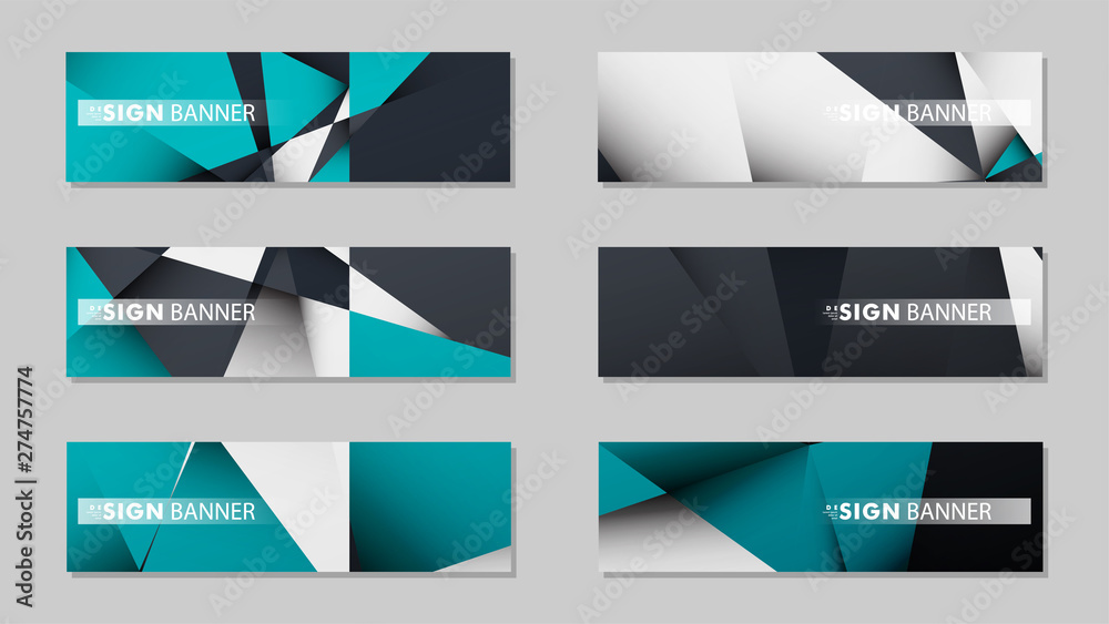 Fototapeta premium Abstract vector banners with geometric backgrounds gradient green black and white