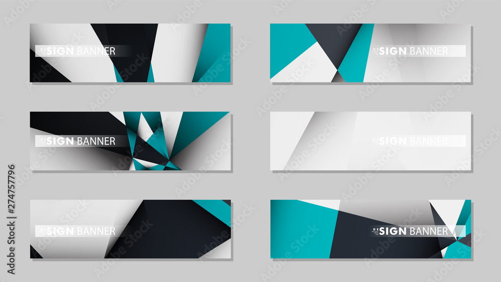 Fototapeta premium Abstract vector banners with geometric backgrounds gradient green black and white