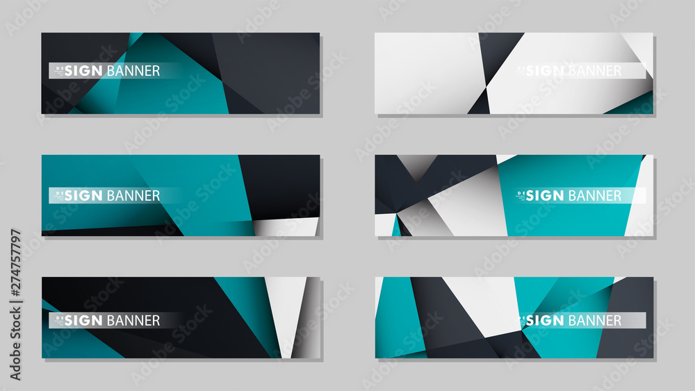 Fototapeta premium Abstract vector banners with geometric backgrounds gradient green black and white
