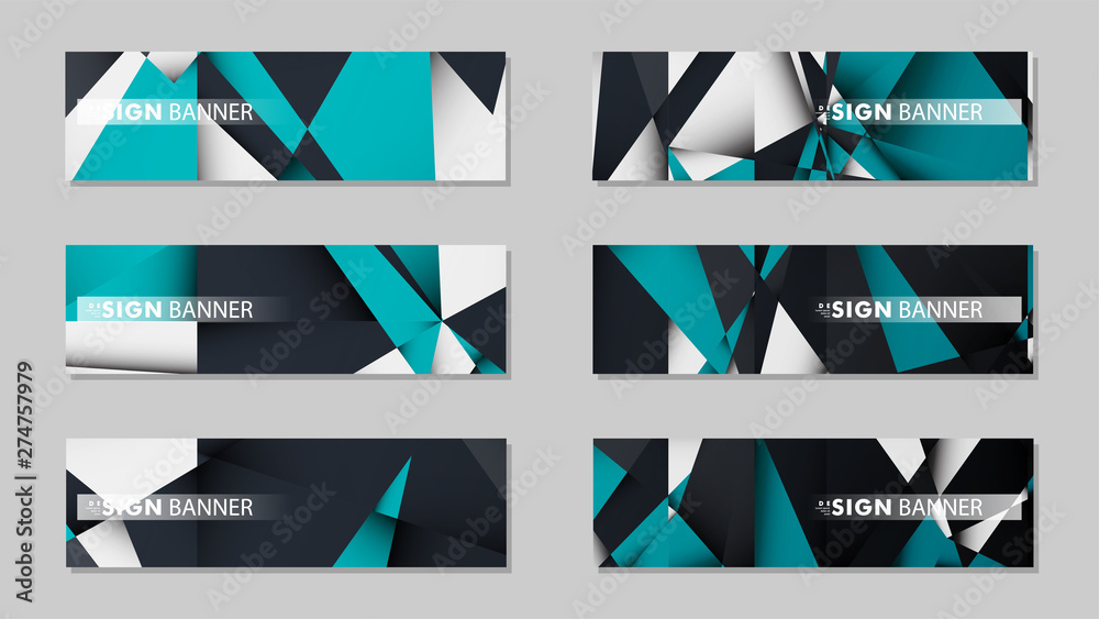 Fototapeta premium Abstract vector banners with geometric backgrounds gradient green black and white