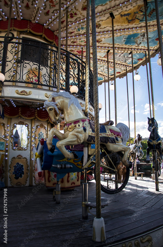 French carousel with horses, Paris holiday