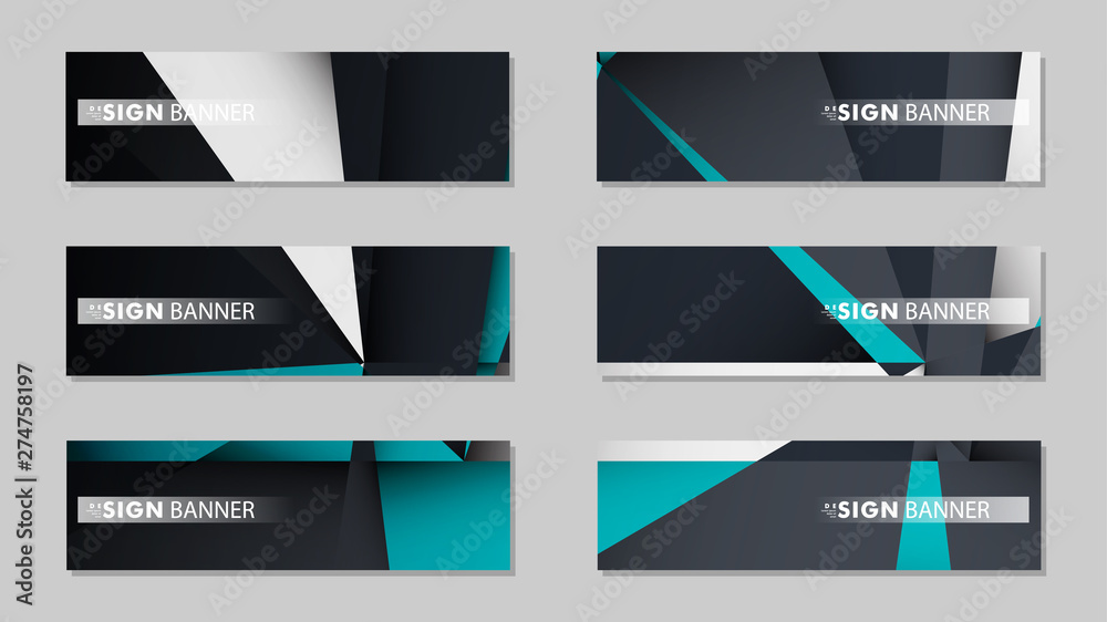 Fototapeta premium Abstract vector banners with geometric backgrounds gradient green black and white