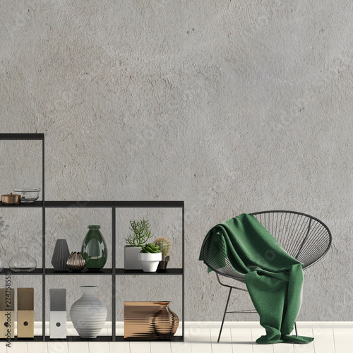 Iinterior design in contemporary style. Mock up wall. 3D illustration.