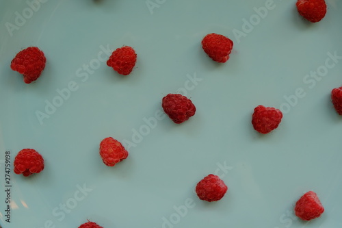 Fragrant, tasty, healthy red raspberries in the summer.