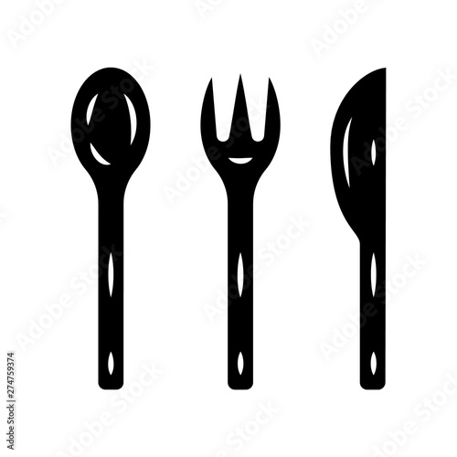 Reusable bamboo cutlery set glyph icon